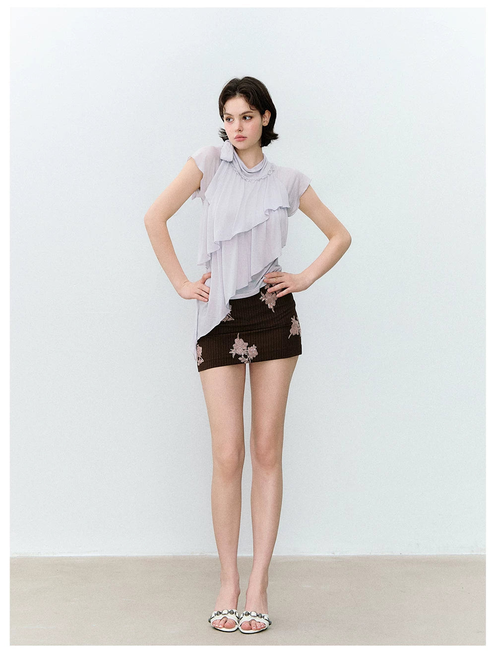 Asymmetrical Lyocell Ruffle Top