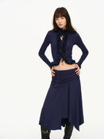 Ruched Ruffle Cardigan & Skirt Set