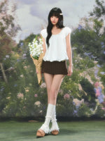 White Puff Sleeve U-neck Top