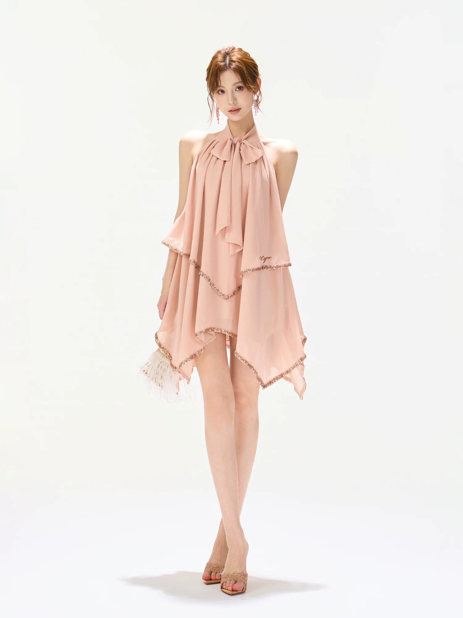 Light Pink Crystal Satin Dress