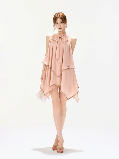 Light Pink Crystal Satin Dress