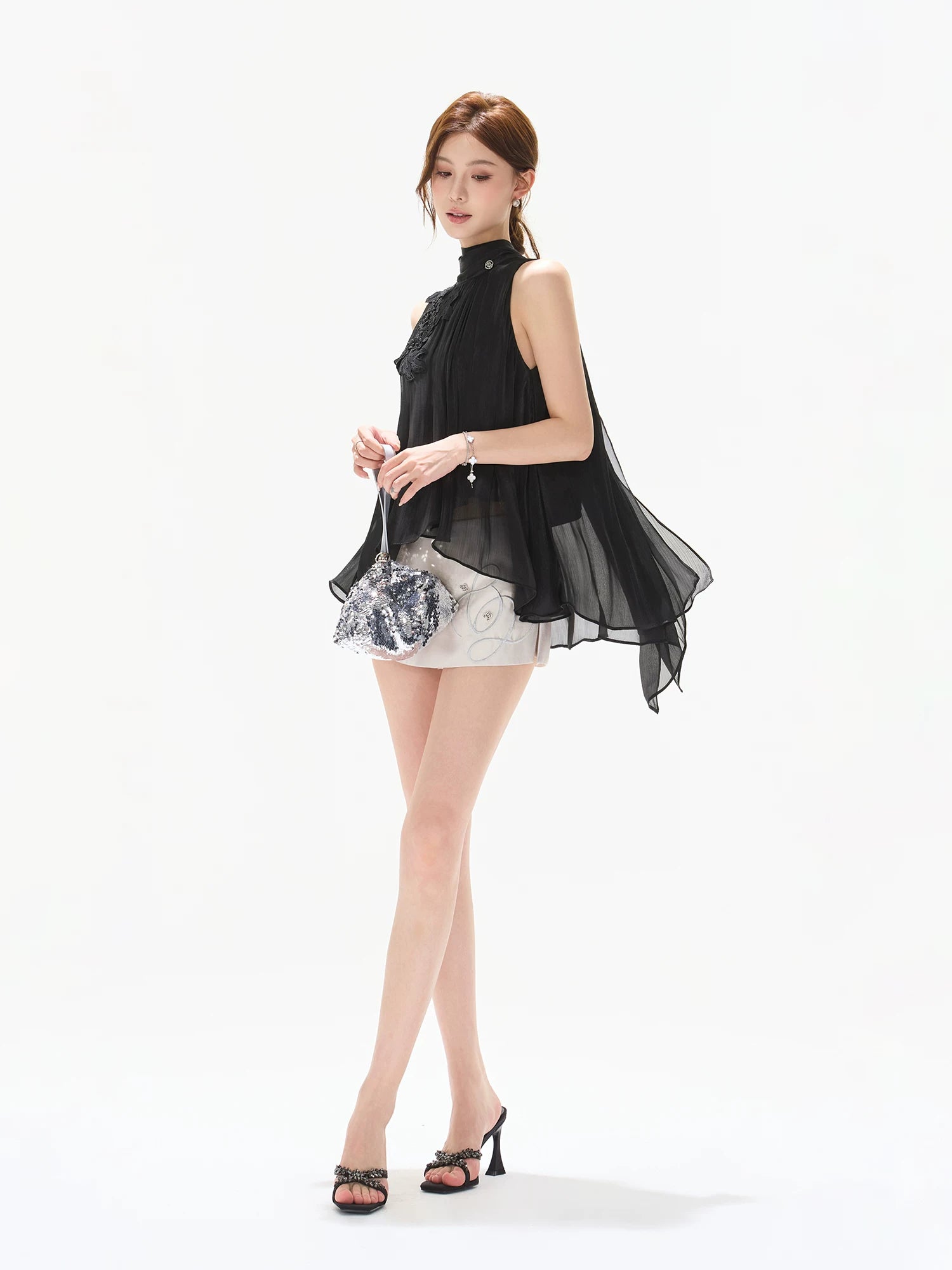 Embroidered Satin Skort