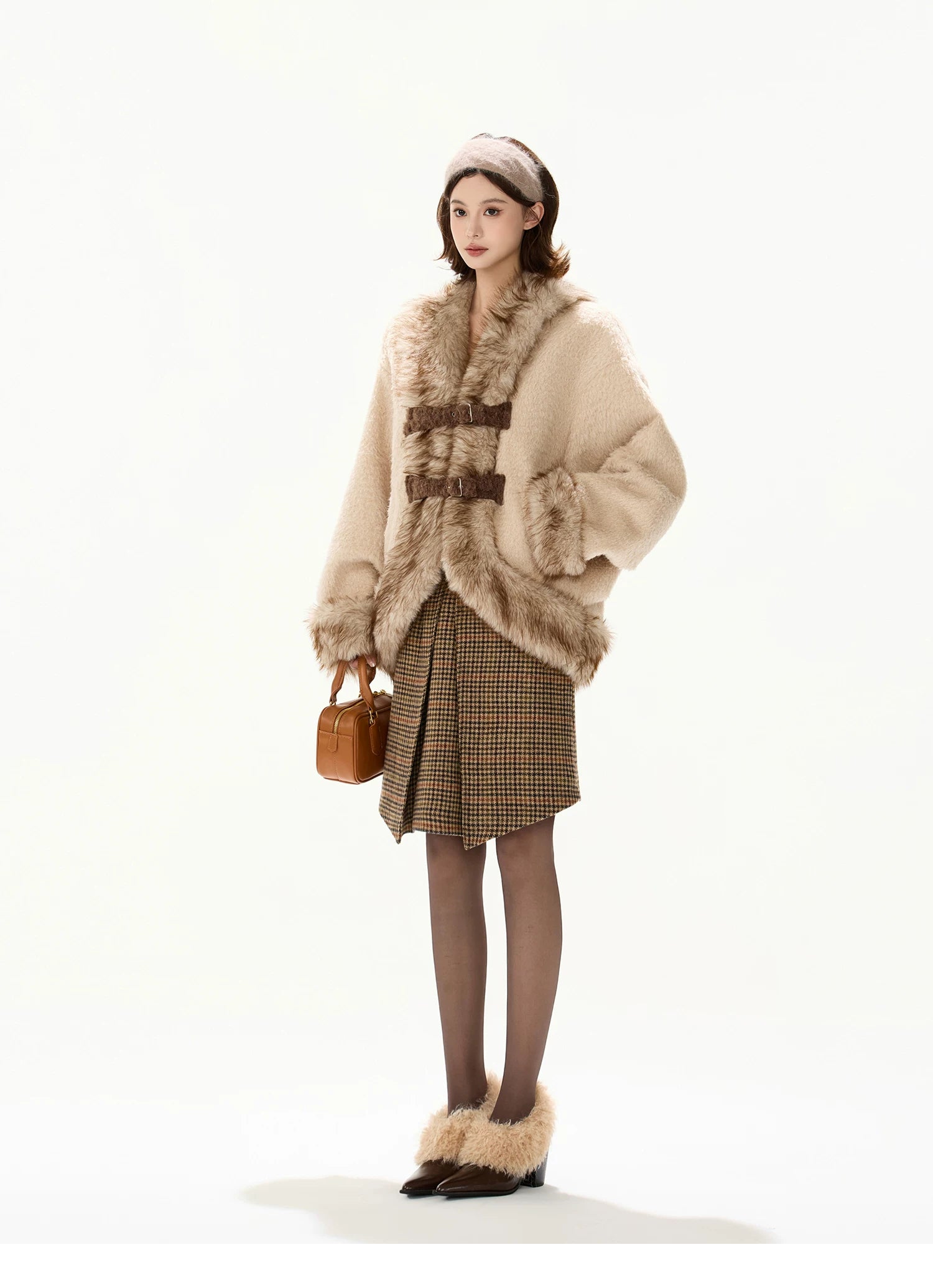 Beige Faux Fur Trim Coat