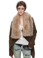 Suede Detachable Fur Collar Coat
