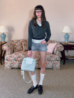 Lace V-Neck Striped Shirt