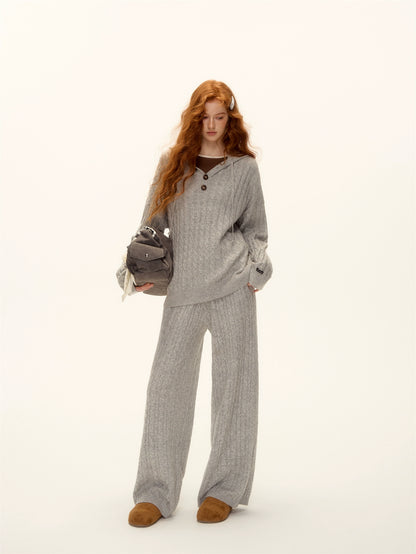 Wool Blend Cable Knit Hoodie and Pants Set