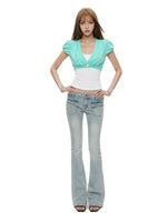 Mint Bubble Sleeve Layered Top Set