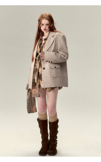 Coffee-Colored Suit Jacket &amp; Skirt Set