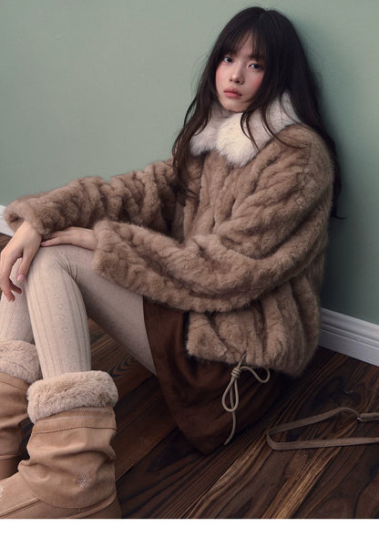 Color-block Faux Fur Coat
