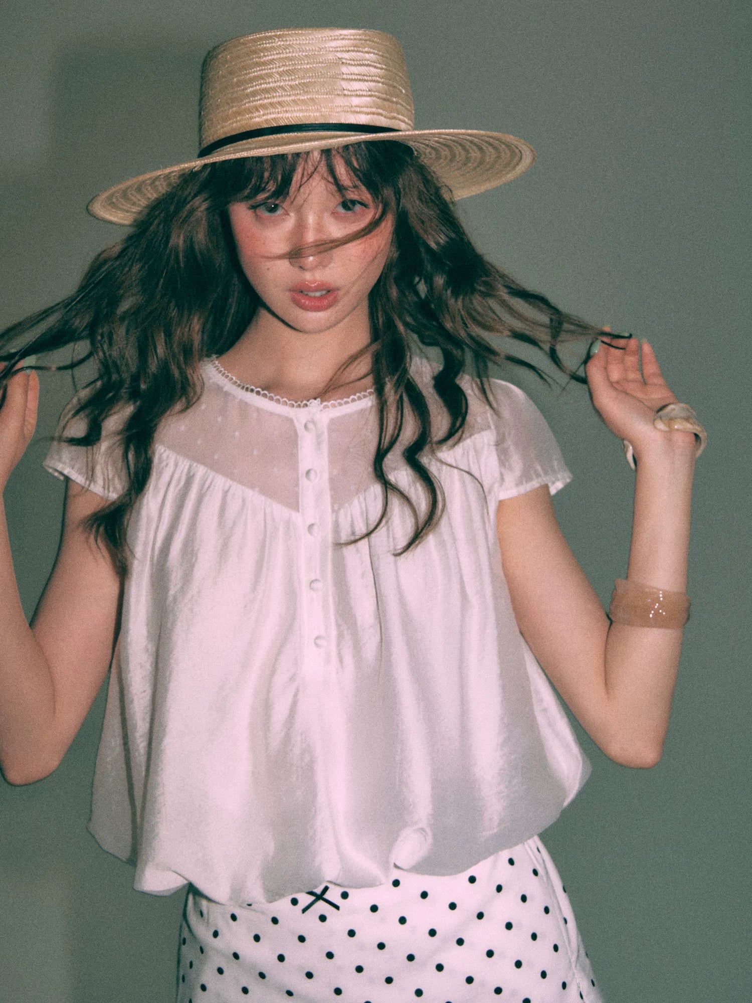 French Crewneck Puff Hem Top