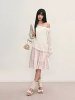 White Lace Knit Blouse & Skirt Set