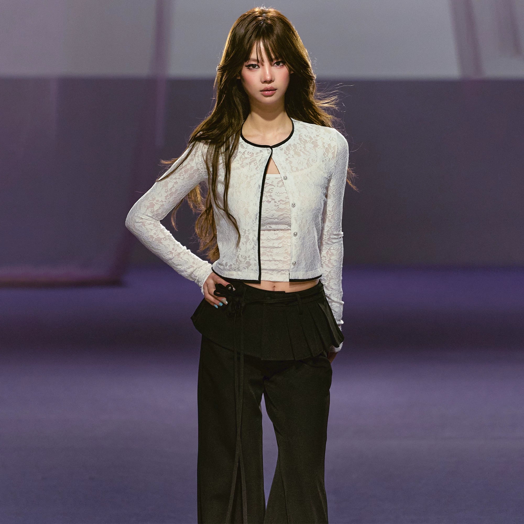 Lace Satin Cardigan Set