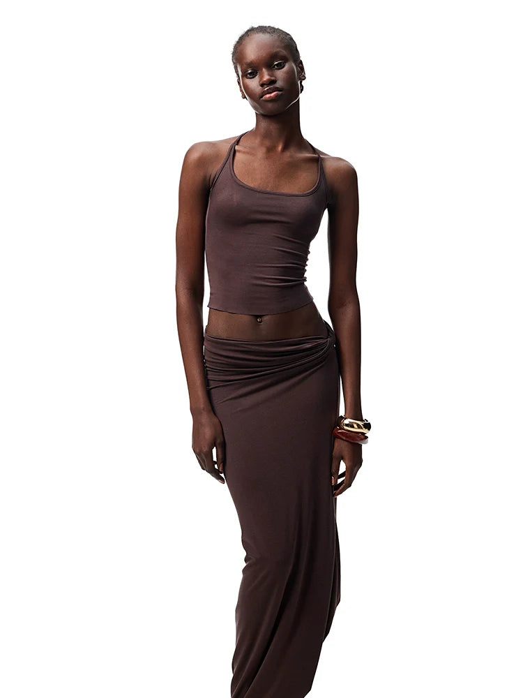 Large Round-Neck Knot Acetate Tank Top &amp; Skirt Set