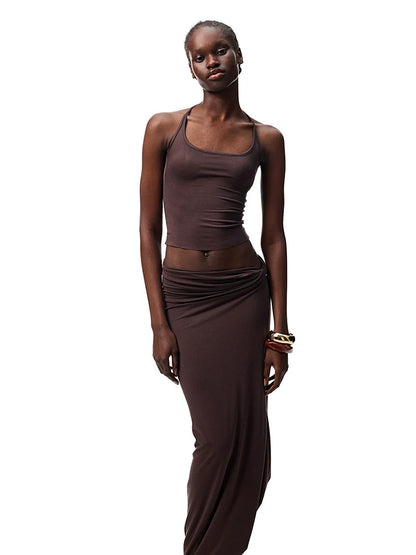 Large Round-Neck Knot Acetate Tank Top &amp; Skirt Set