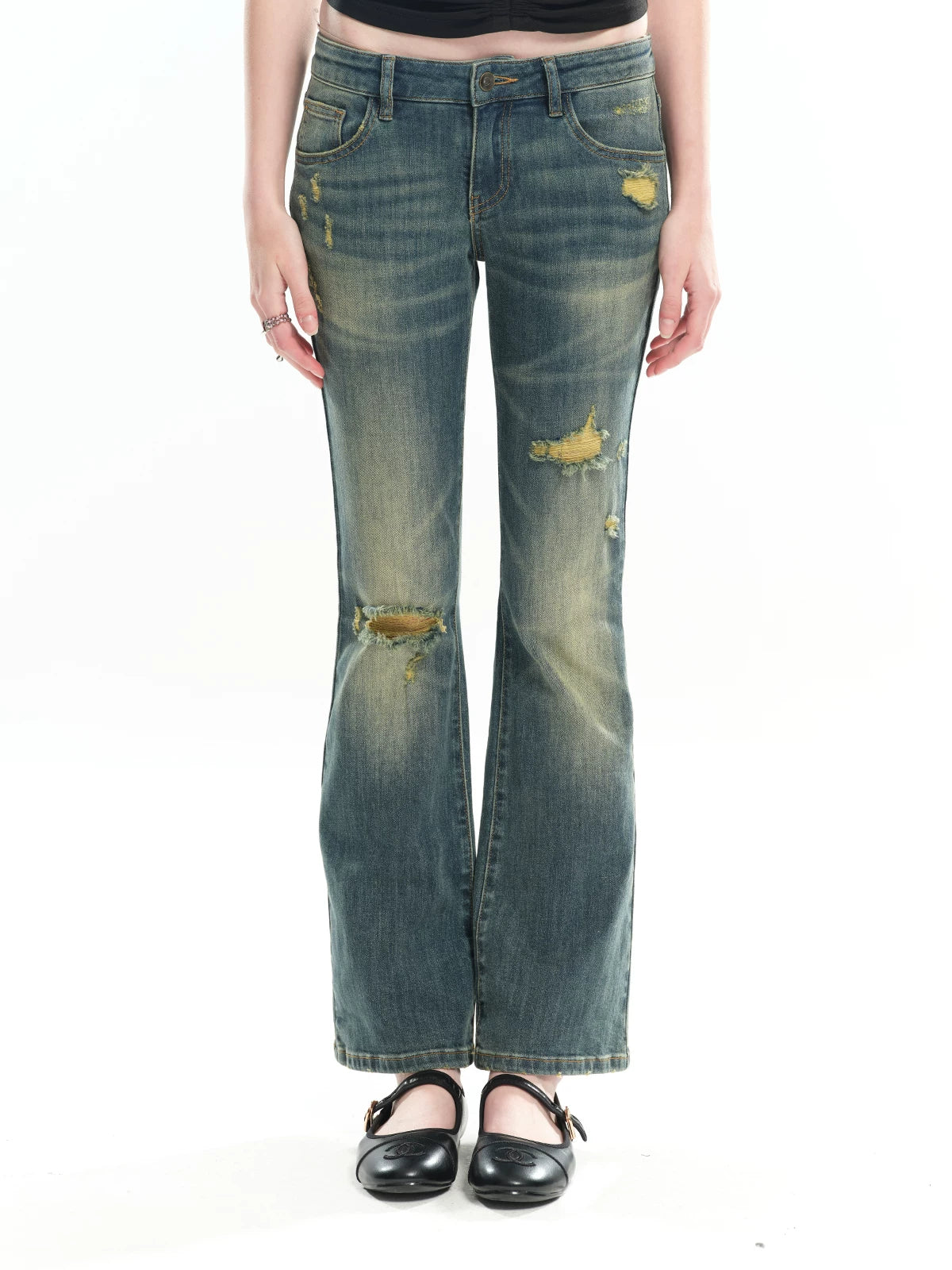 Distressed Washed Denim Jeans
