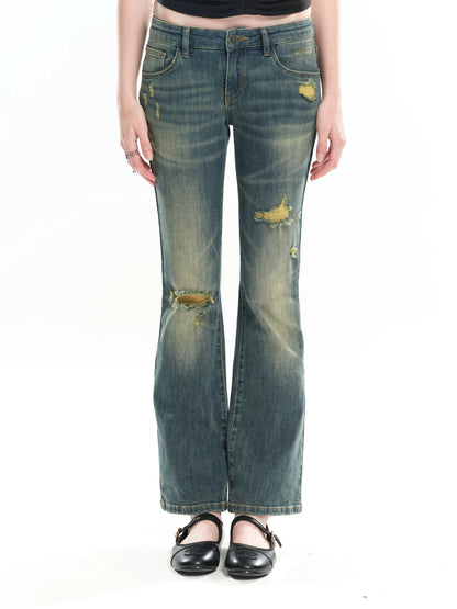 Distressed Washed Denim Jeans