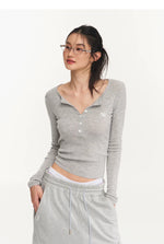 Ribbed Knit Logo Crewneck Top
