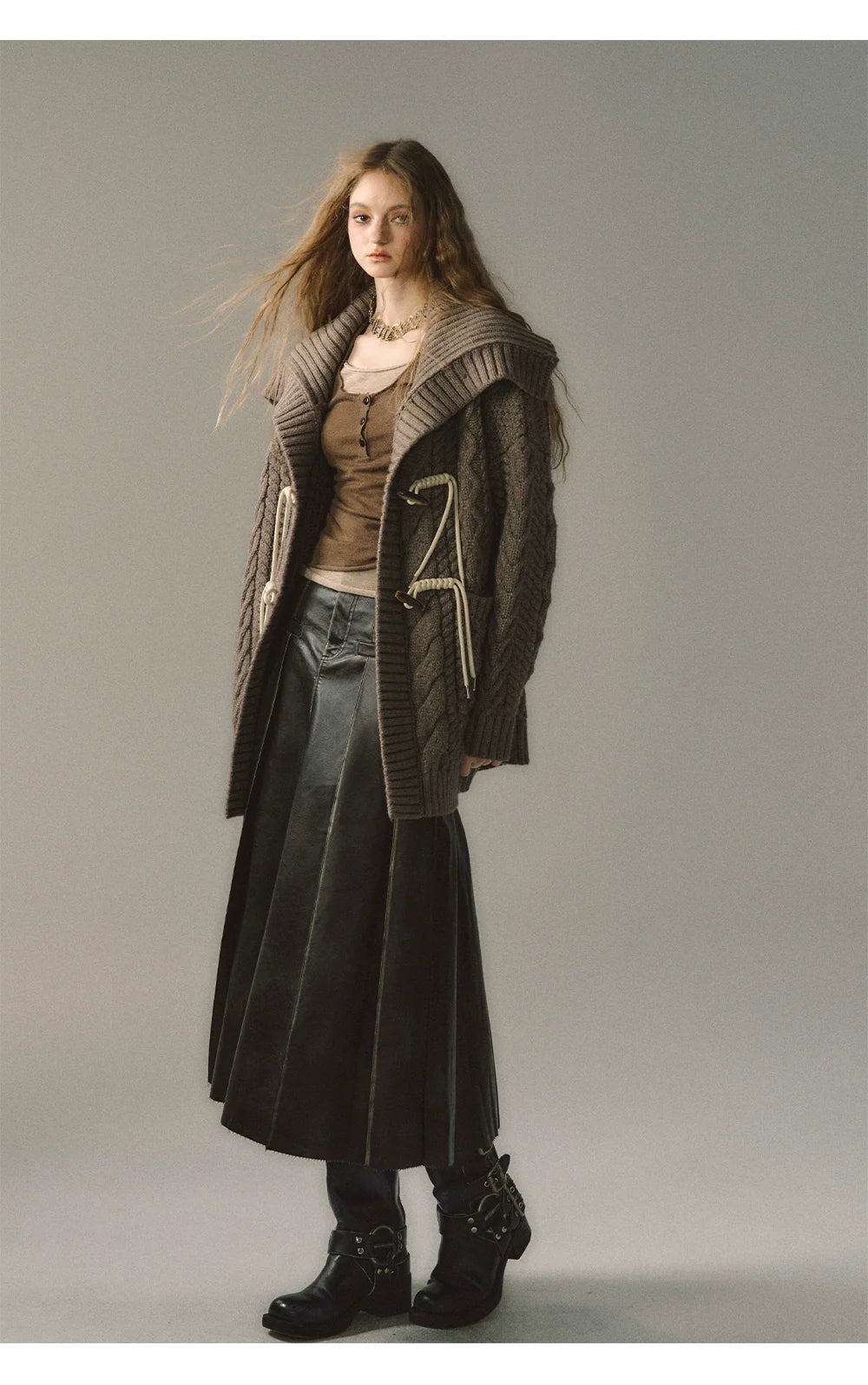 Khaki &amp; Black Horn Button Knit Cardigan