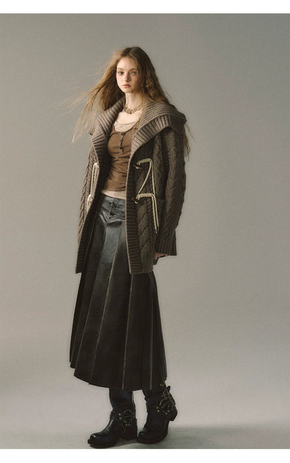 Khaki &amp; Black Horn Button Knit Cardigan