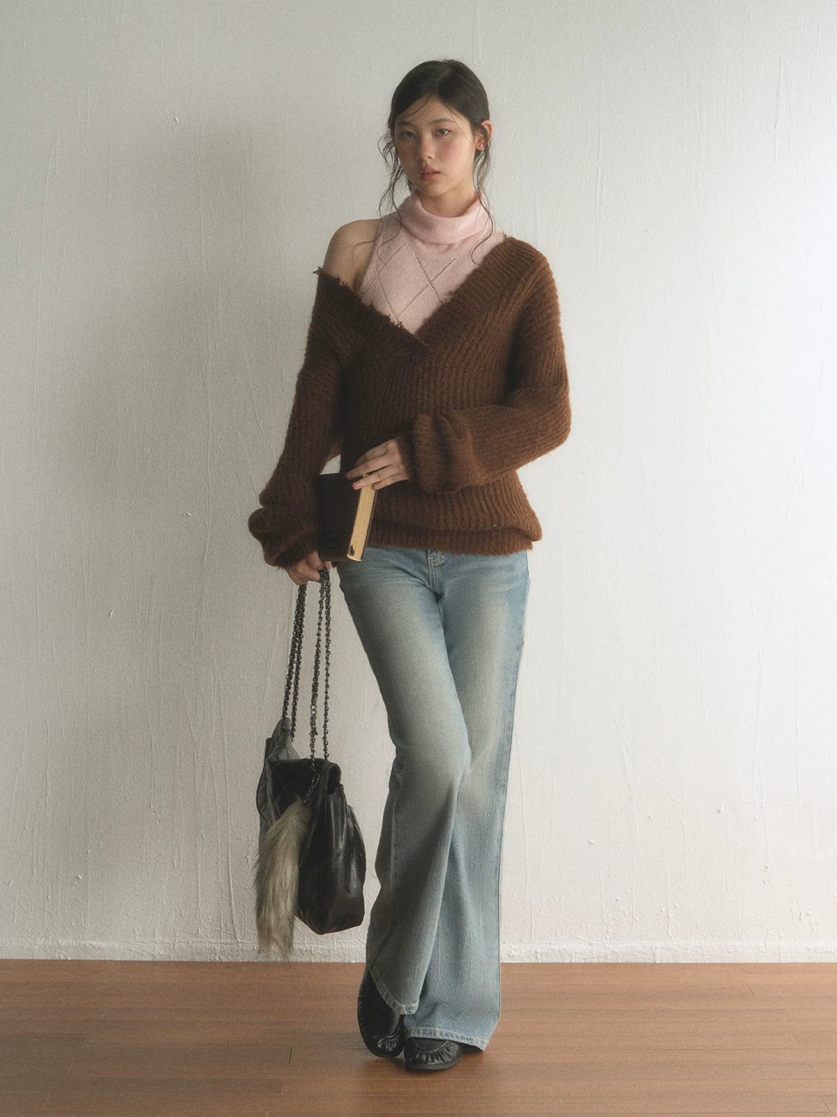Oversized V-Neck Knit Sweater