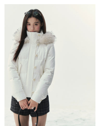 "Snowbound Realm" White Down Puffer Jacket