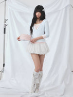 Light Blue Lace Panel Layered Top