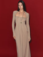 Khaki Lyocell Braided-Halter Ruched Dress Set