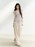 Light Khaki Linen Wide Leg Pants