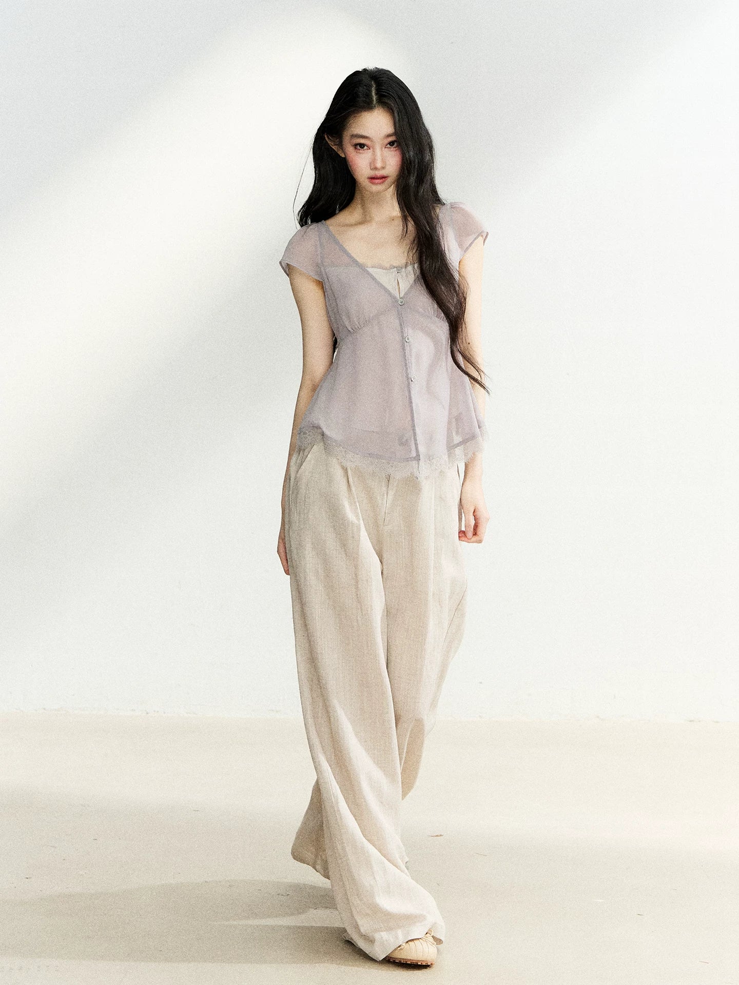Light Khaki Linen Wide Leg Pants