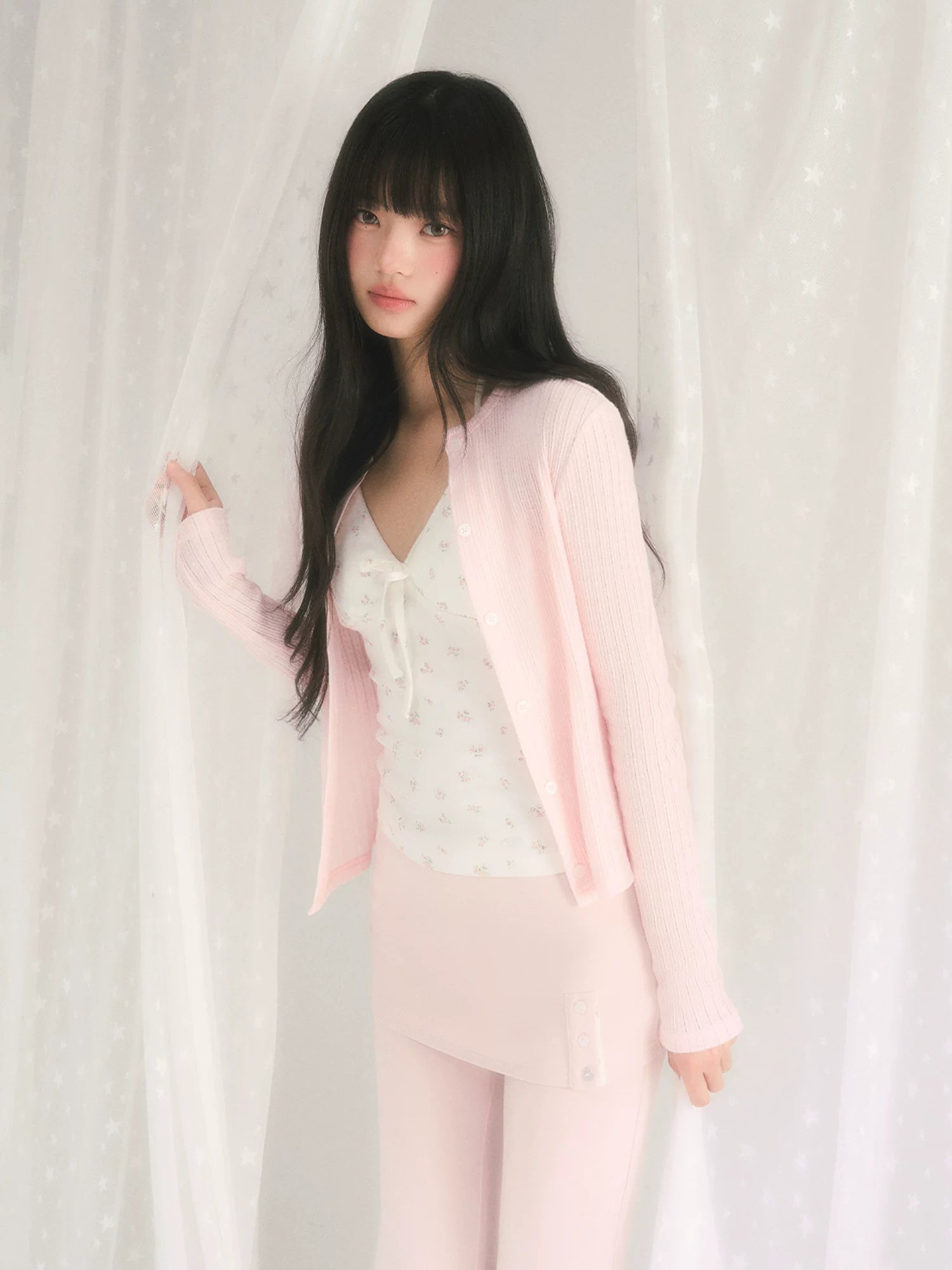 Openwork Jacquard Knit Cardigan &amp; Camisole Set