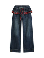 Vintage Patchwork Plaid Wide-Leg Jeans