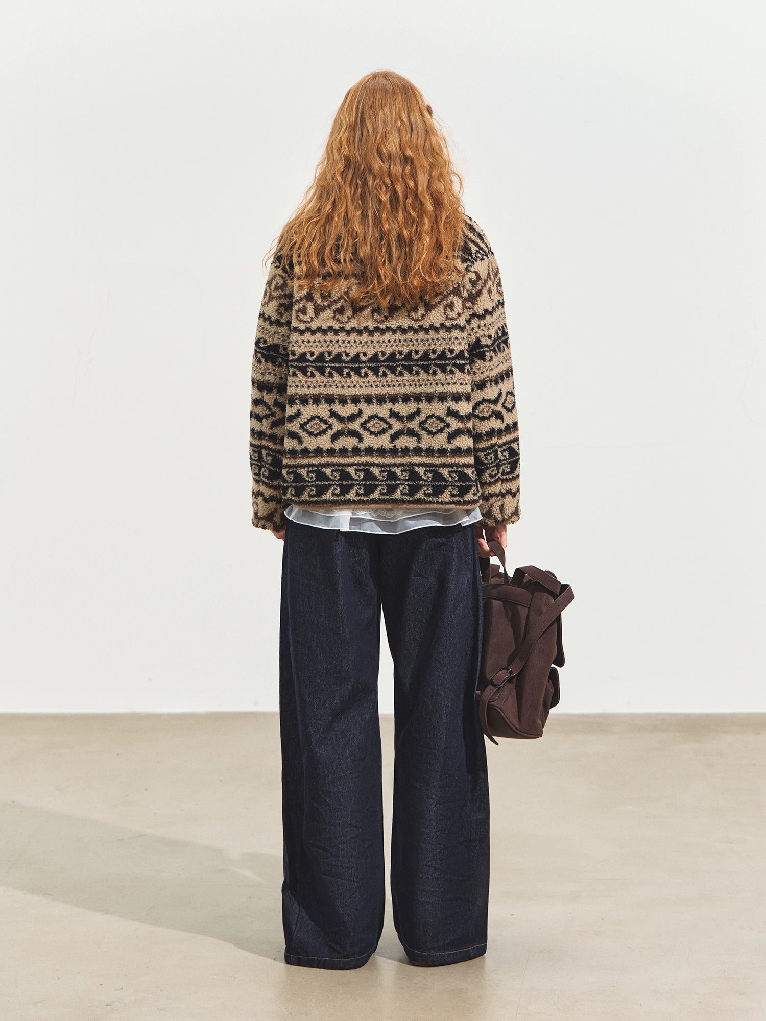 Jacquard Fleece High-neck Oversized Jacket