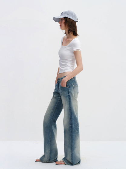 Cat Whisker Low-Waist Straight Jeans