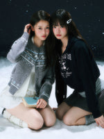 Gray Fair Isle Pattern Knit Cardigan