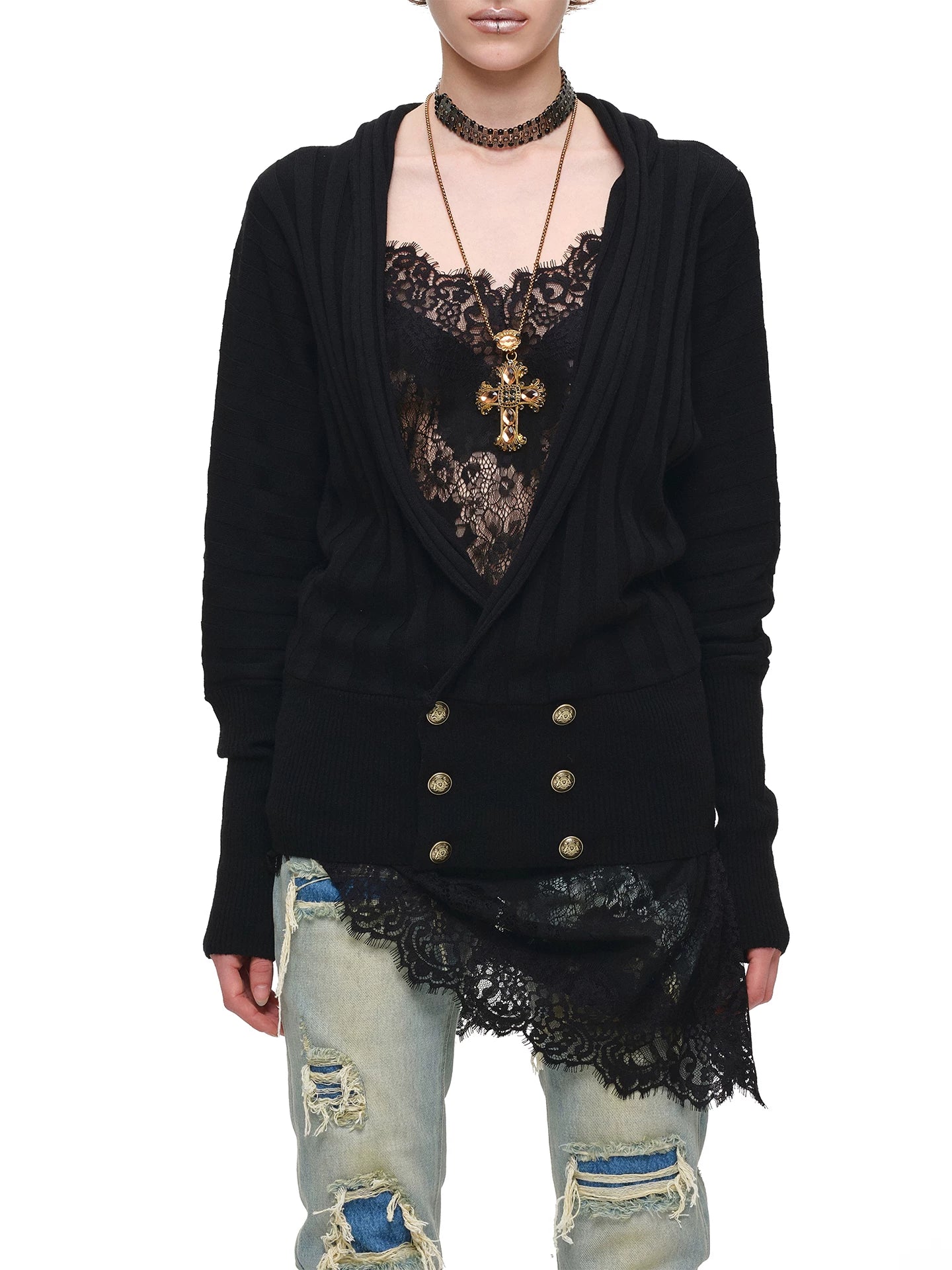 Black Acetate Cashmere Cardigan