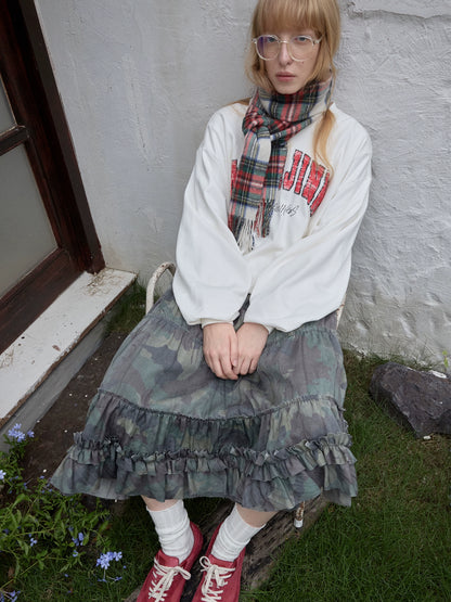Camouflage Frayed Ruffle Layered Skirt