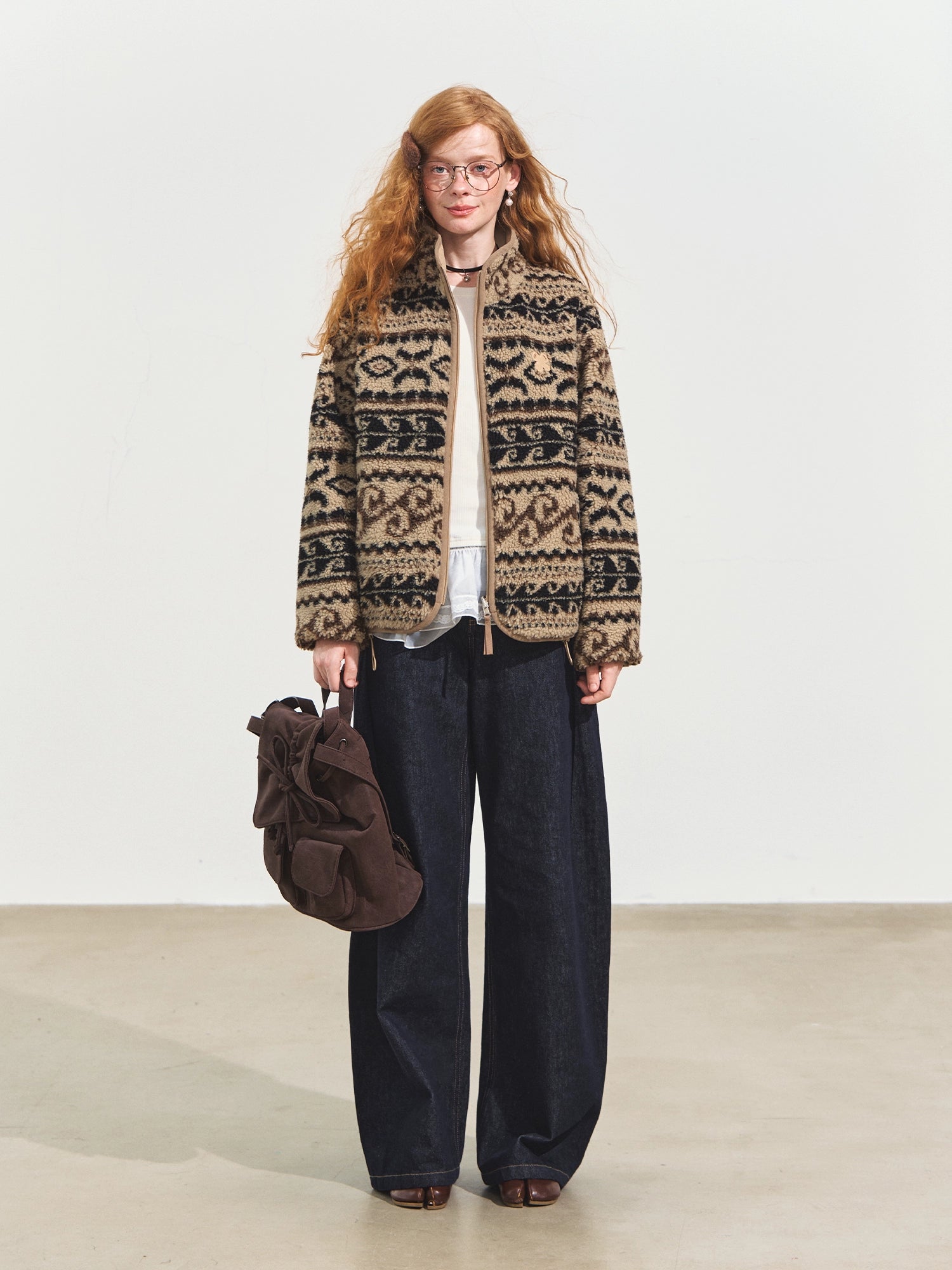 Jacquard Fleece High-neck Oversized Jacket