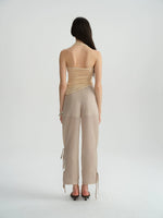 Metal Ring Halter Mesh Pleated Blouse