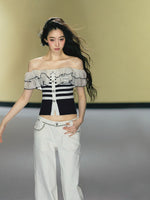 Ruffle Trim One Shoulder Knit Top
