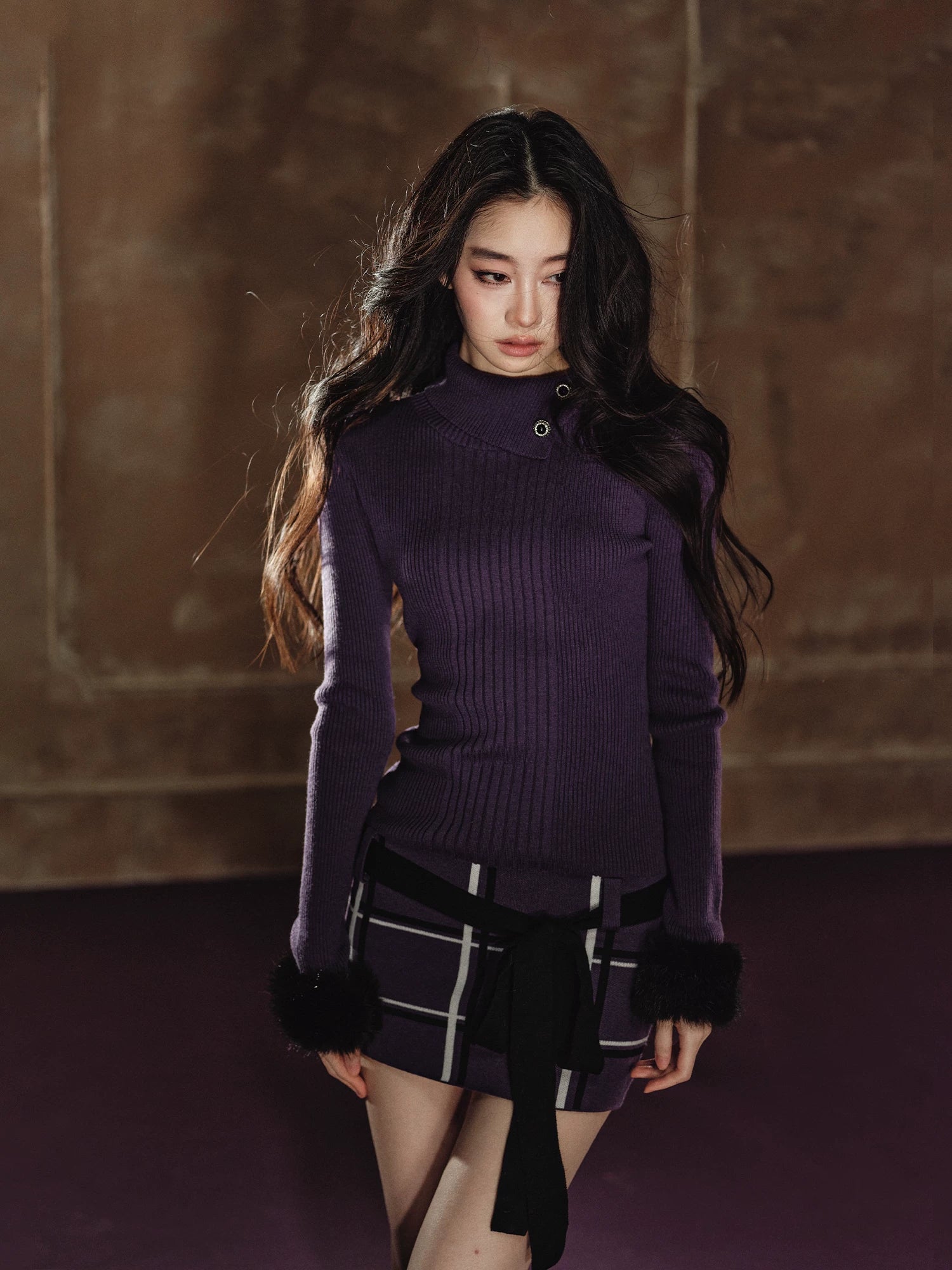 Detachable Collar Plaid Dress