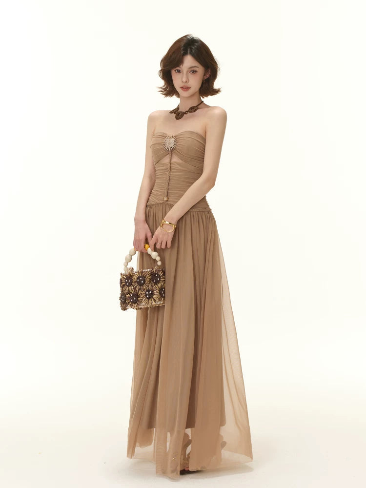 Braided Waist Strapless Maxi Dress