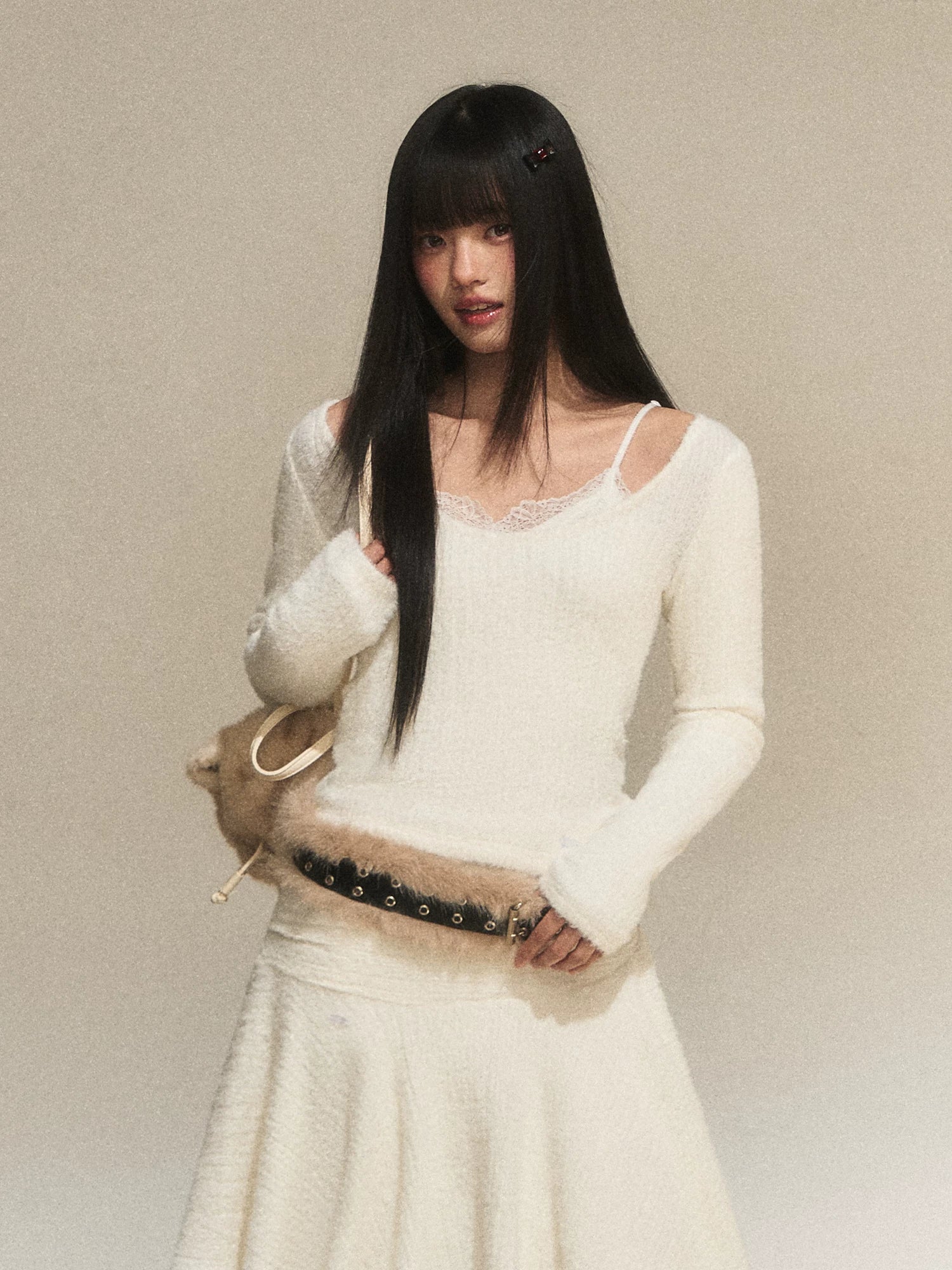 Lace Panel Faux Layer Knit Top