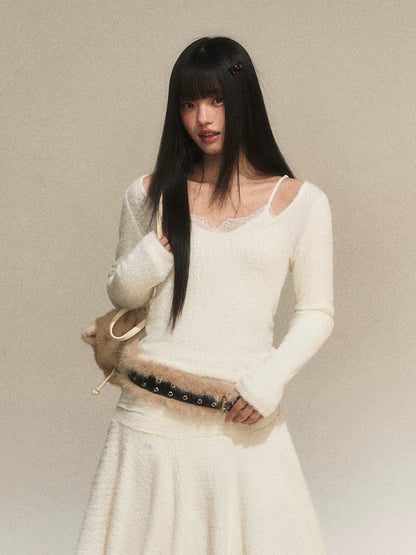 Lace Panel Faux Layer Knit Top