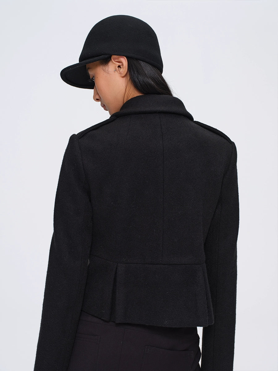 Wool-Blend Buttoned Structured Short Jacket