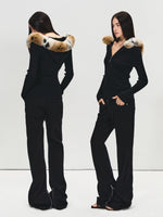 Detachable Faux Fur Collar Cardigan