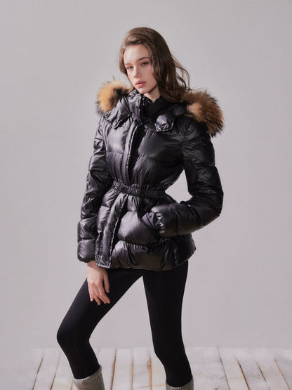 Fox Fur Large Collar Hooded Short Down Jacket
