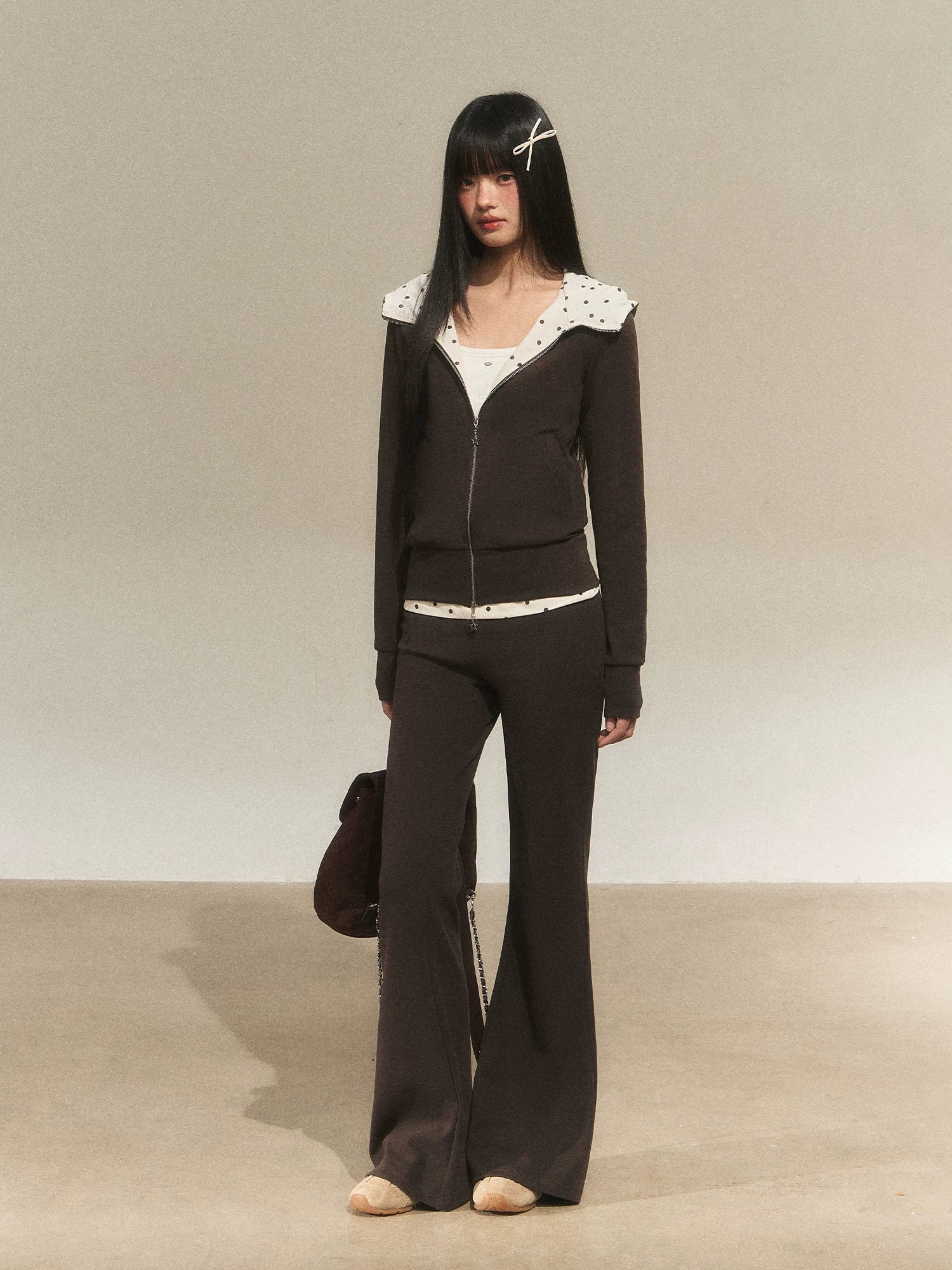 Contrast Polka Waist Flare Pants