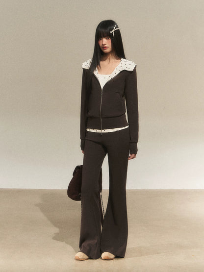 Contrast Polka Waist Flare Pants