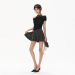 Black Halter Pleated Dress