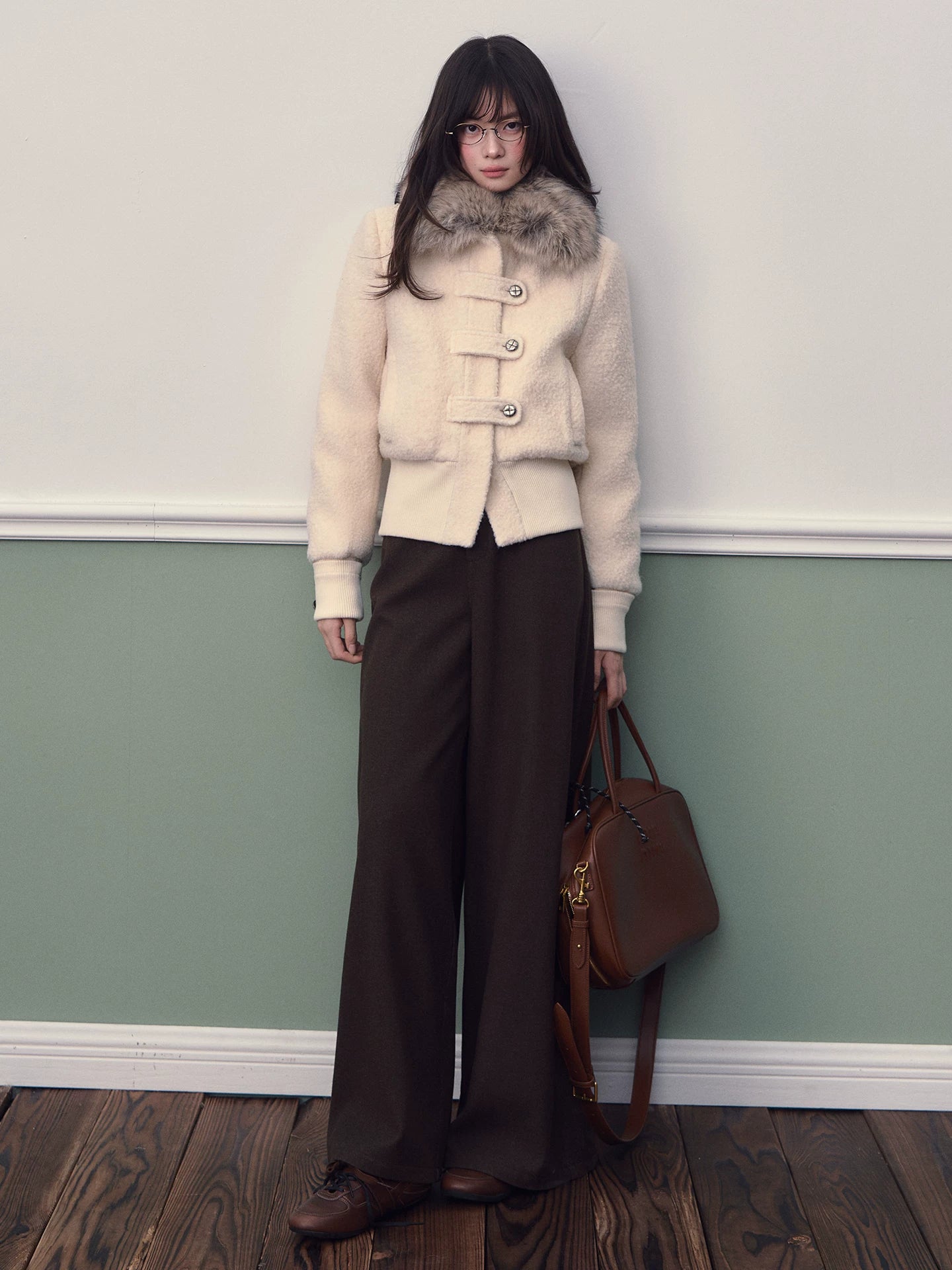 Cream Faux Fur Collar Down Jacket